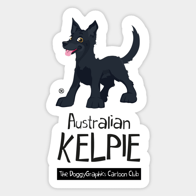 Cartoon Club Kelpie - Black Sticker by DoggyGraphics